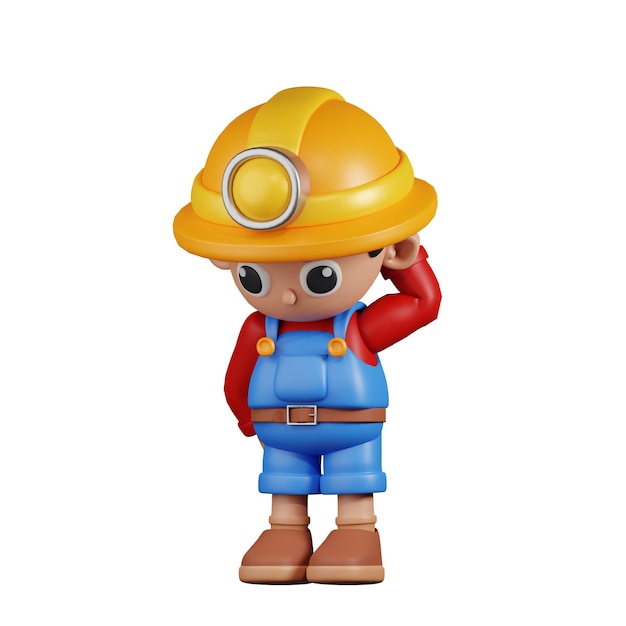 PSD 3d character miner worry pose