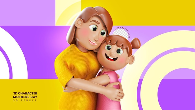 3d character for mother and daughter mother's day composition