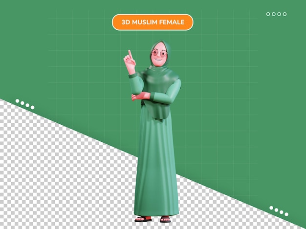 녹색 옷을 입은 3d 캐릭터 이슬람 여성이 아이디어를 얻었습니다.