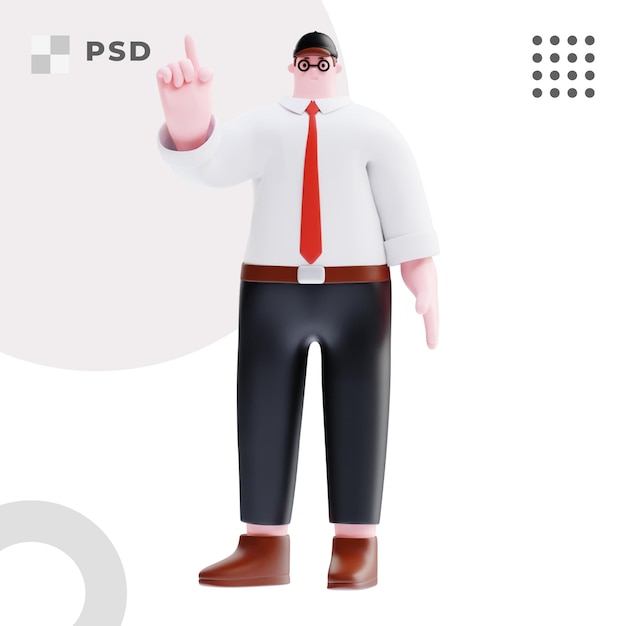 PSD 한 손가락을 올리는 사업가의 3d 캐릭터