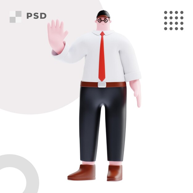 PSD 웨이브 손을 보여주는 사업가의 3d 캐릭터