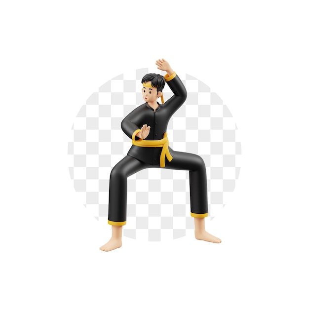 3d character pencak silat prepares to fight