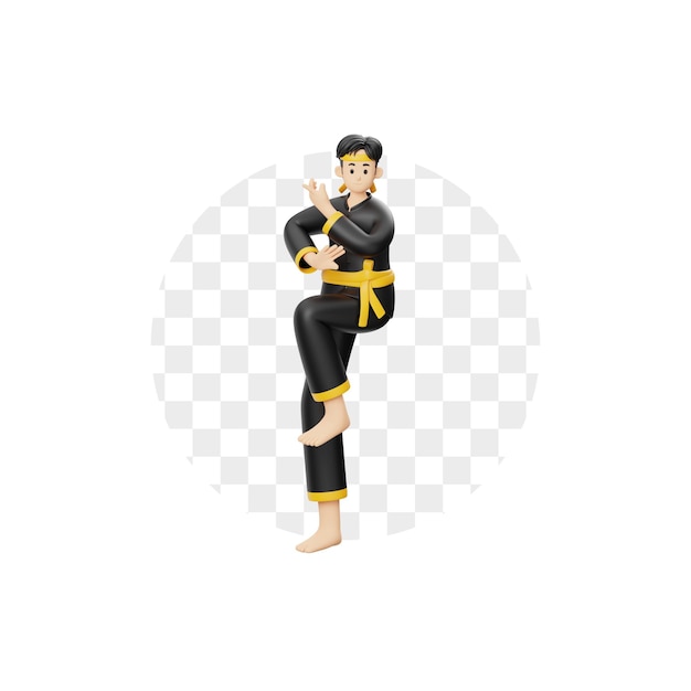3d character pencak silat raising legs preparing to attack