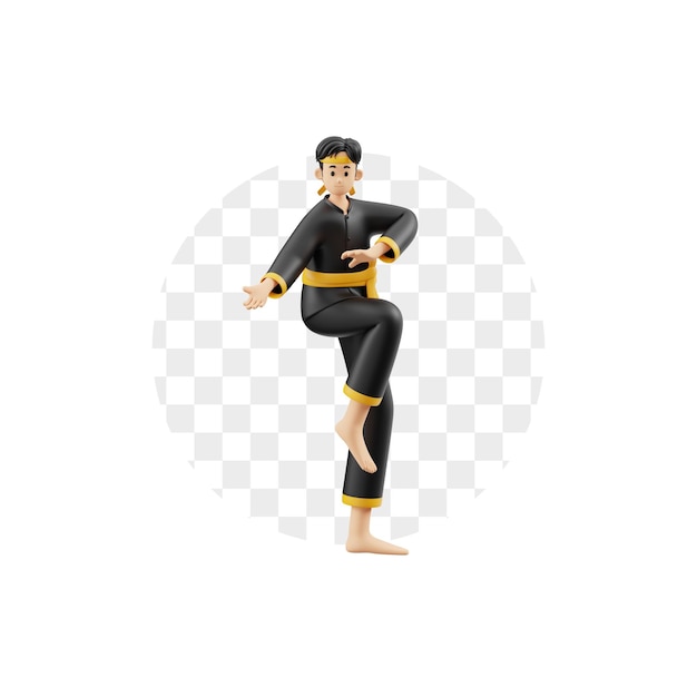 3d character pencak silat swinging hands and feet
