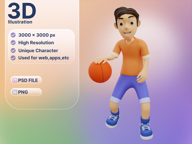 3d character playing basketball