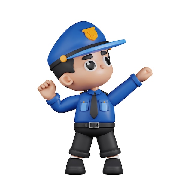 PSD 3d character policeman looking victorious pose