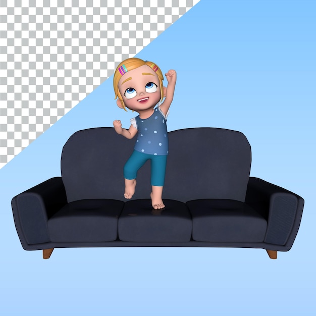 3d character pose library design illustration 3d rendering character of girl sitting on sofa