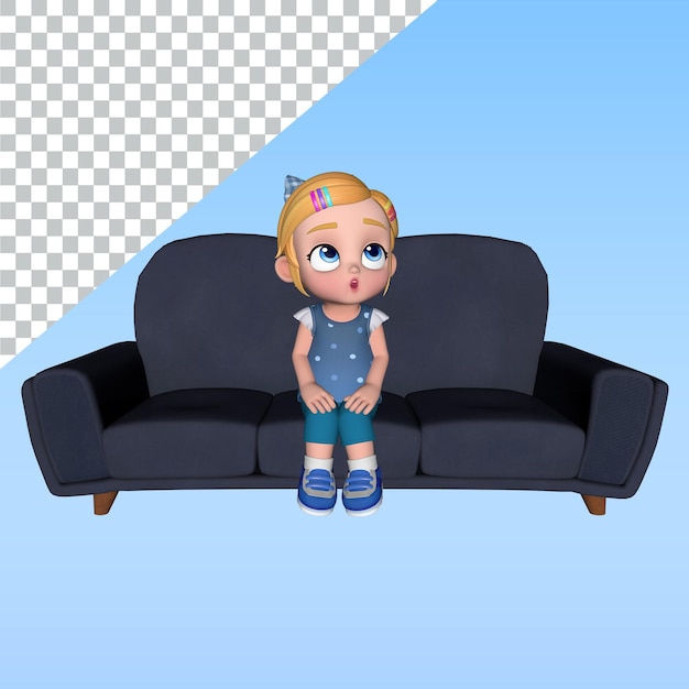 3d character pose library design illustration 3d rendering character of girl sitting on sofa