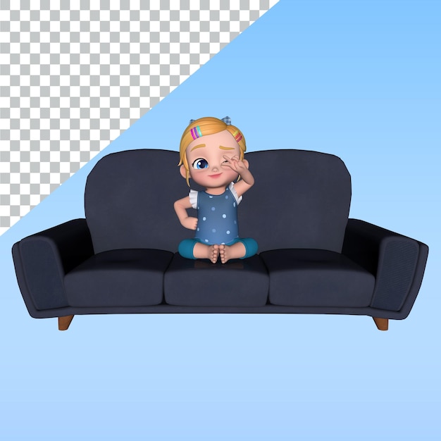 3d character pose library design illustration 3d rendering character of girl sitting on sofa