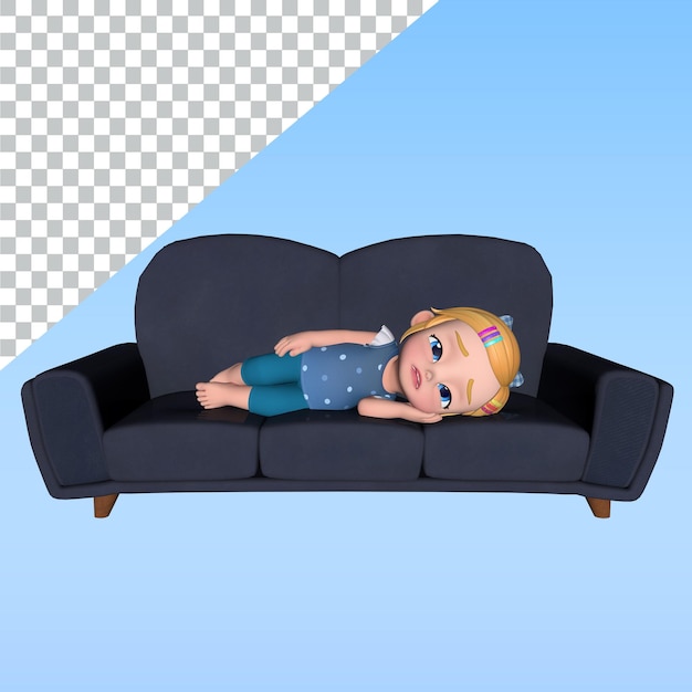 3d character pose library design illustration 3d rendering character of girl sitting on sofa