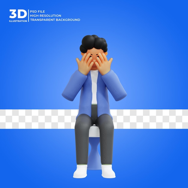 PSD 3d character posing sadly 3d rendering premium psd