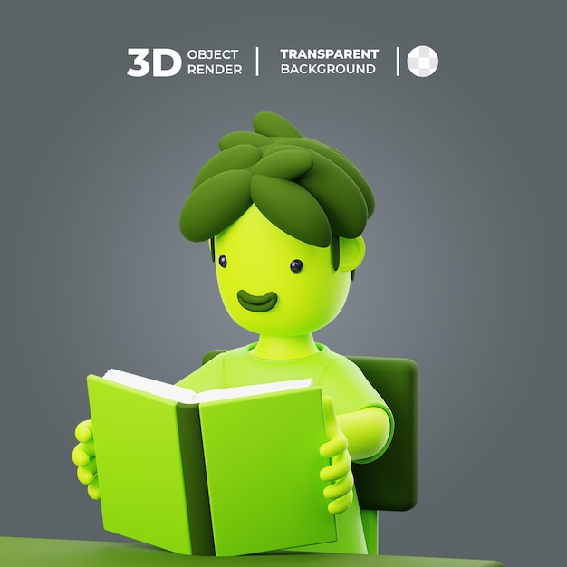 PSD 3d-персонаж читает книгу