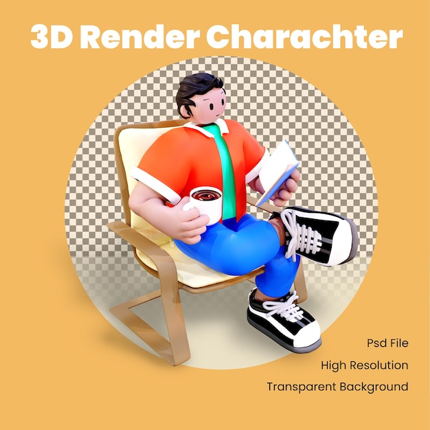 3d character relax reading book