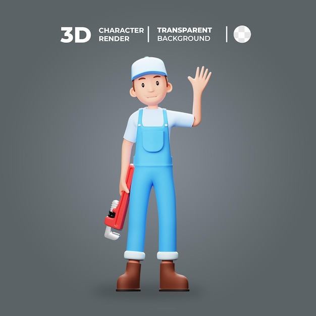 PSD 3d character repairman give greeting