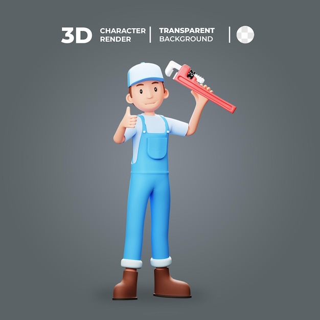 3d character repairman give a thumb