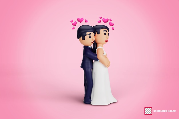 3Dキャラクターのロマンチックな結婚式のカップルの瞬間