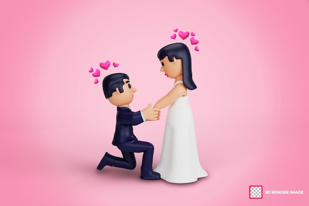 3dキャラクターのロマンチックな結婚式のカップルの瞬間