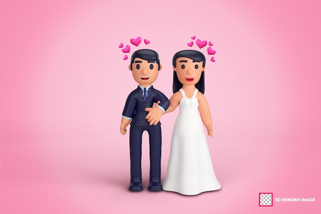 3dキャラクターのロマンチックな結婚式のカップルの瞬間