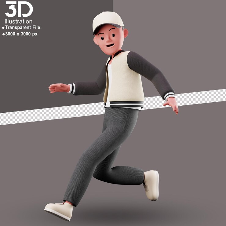 PSD 3d character running3d render illustration on isolated background png style