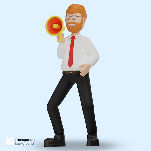 PSD 3d character sales man holding megaphone