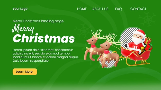 PSD modello di pagina di destinazione della carrozza di babbo natale del personaggio 3d