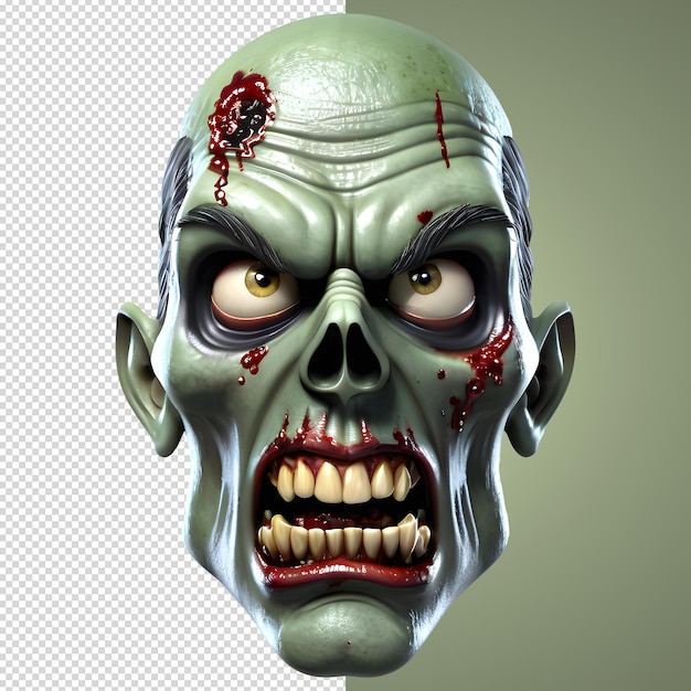 PSD 3d character scary zombie face 3d rendering style in transparent background