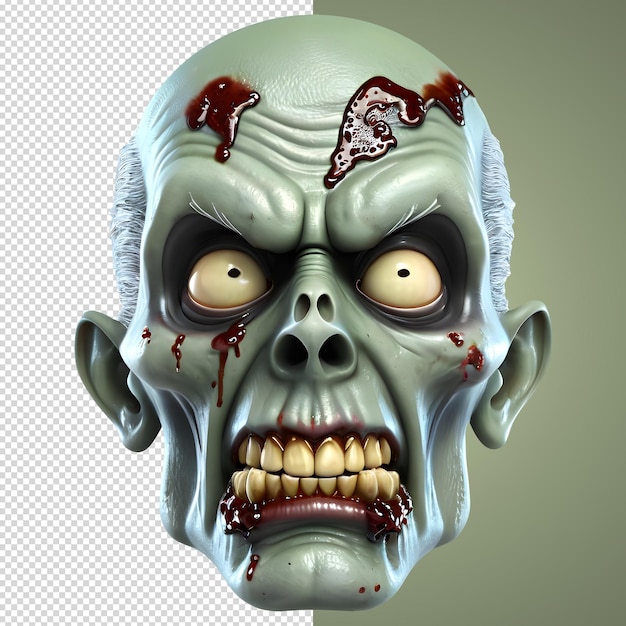 PSD personaggio 3d faccia spaventosa di zombie stile di rendering 3d su sfondo trasparente