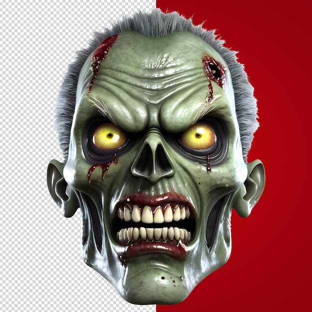 PSD 3d character scary zombie face 3d rendering style in transparent background