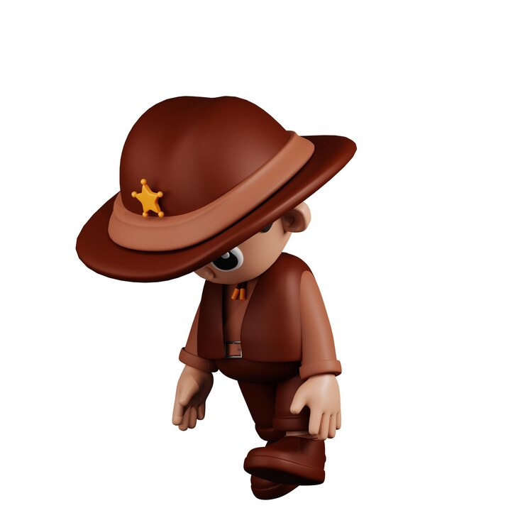 PSD 3d character sheriff tired walk pose
