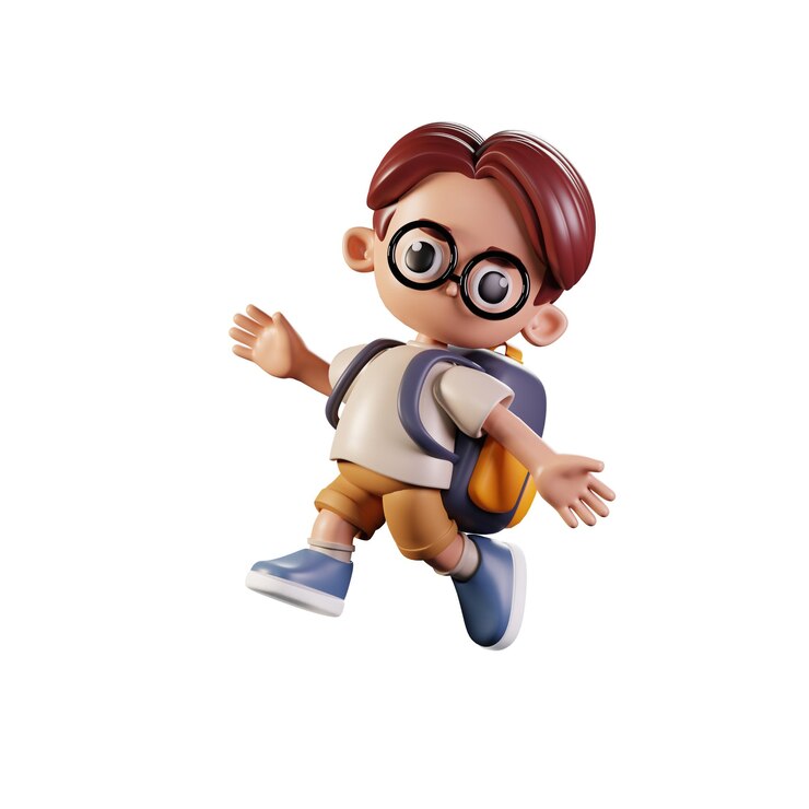 PSD 3d character student happy jumping pose