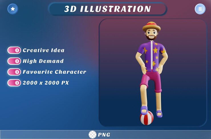 PSD 3d character summer preparing to kick the ball