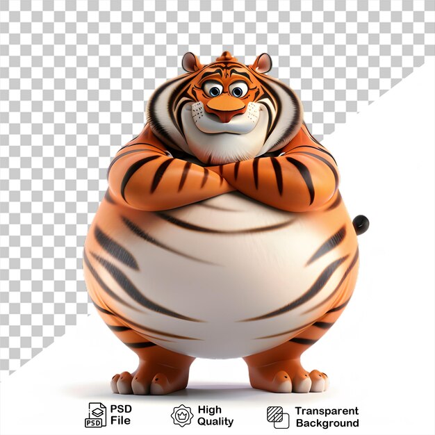 PSD 3d character tiger png cartoon style on transparent background