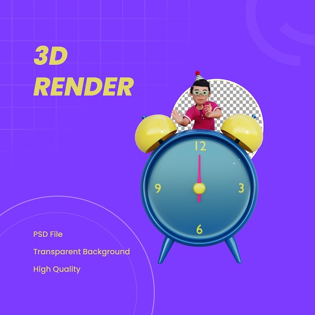 PSD 3d character on top of alarm clock