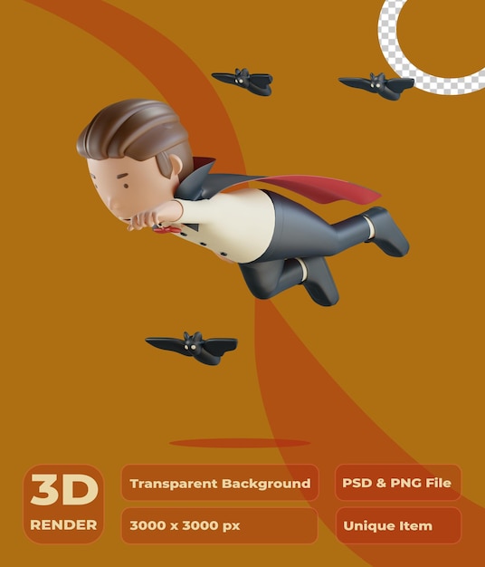 PSD 3d character vampire fly with bats