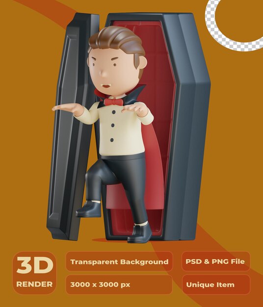 PSD 3d character vampire out of coffin