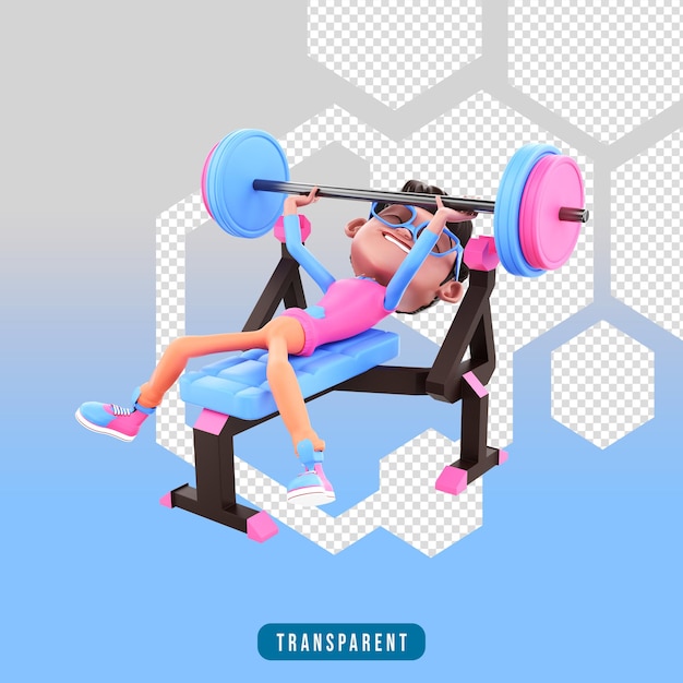 3d character with bench press