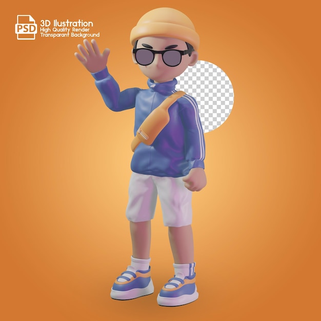 PSD 3d character with a blue jacket and sunglasses