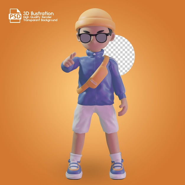 PSD 3d character with a blue jacket and sunglasses