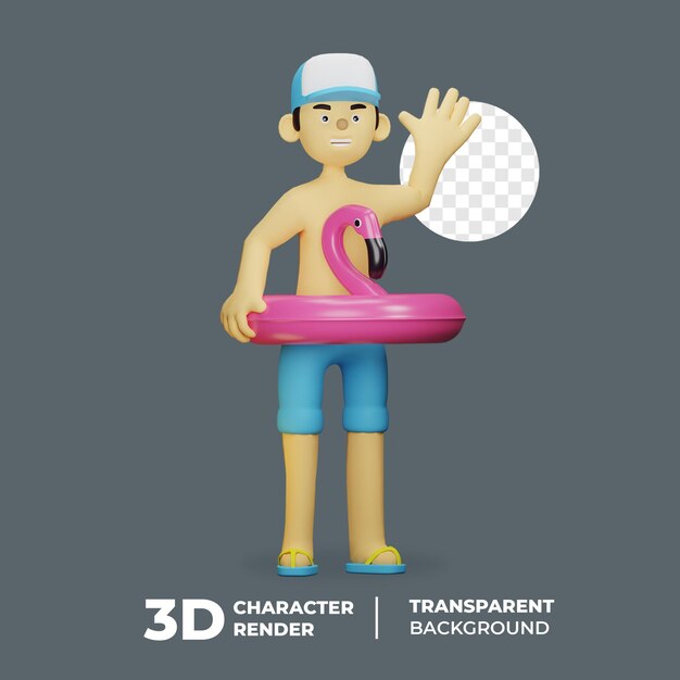 PSD 3d character with flamingo floating tire