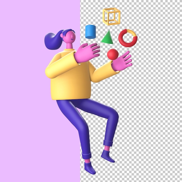 3D Character with geometric shapes for UI UX web mobile apps social media