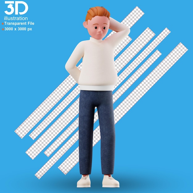 3D Character Worry 3D 渲染插图在孤立的背景上 PNG 风格