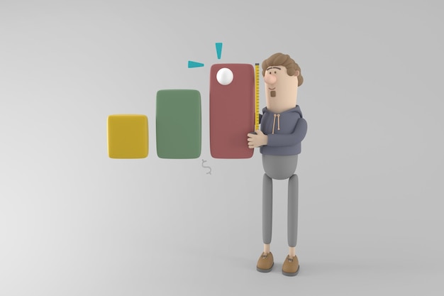 3d character young man with business concept