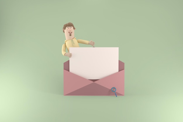3d character young man with business concept