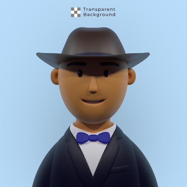 3d character of young man with suit bow tie and cowboy hat