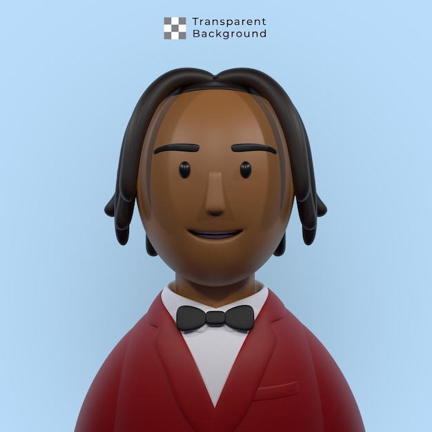 3d character of young man with suit bow tie and dreadlocks hair