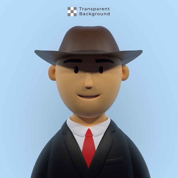 スーツとカウボーイ ハットを持つ若者の 3 d キャラクター