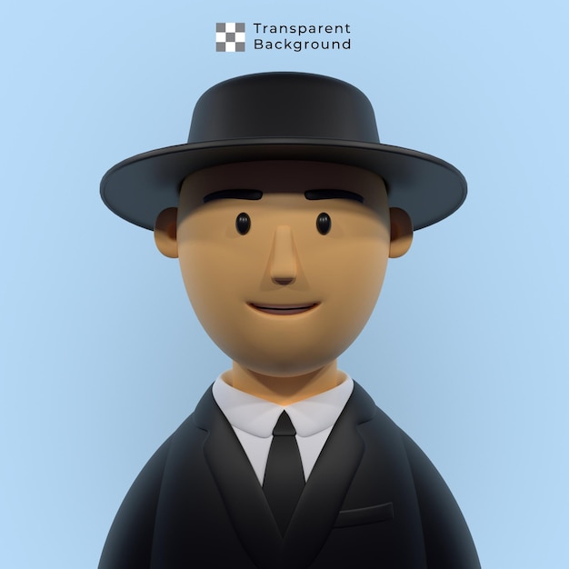 スーツとフェドーラ帽の若い男の 3 d キャラクター