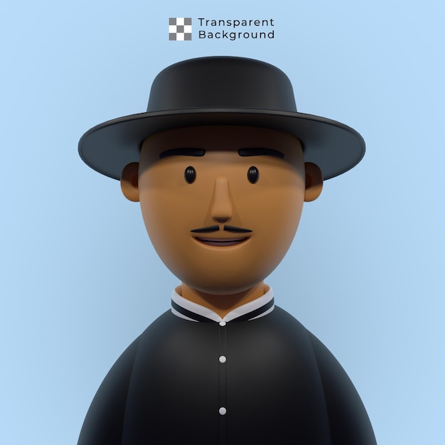 3d character of young man with varsity jacket and fedora hat