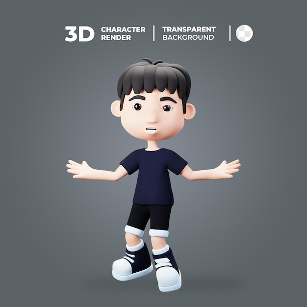 3Dキャラクターの若い男性が浮いている