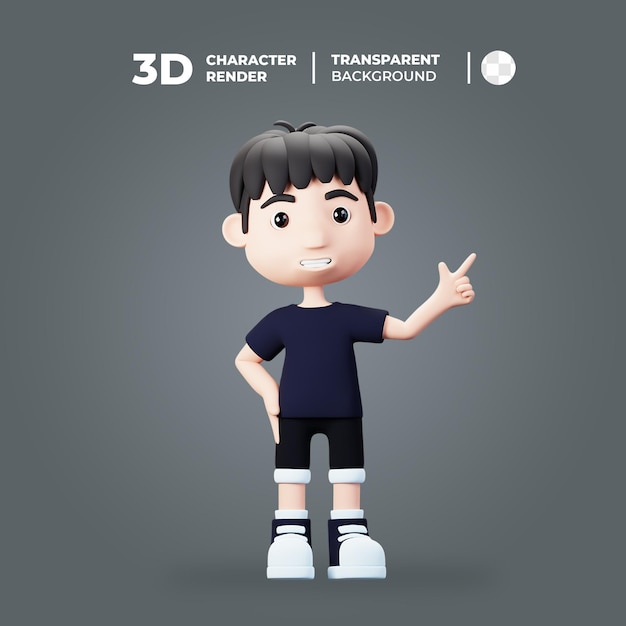 3d character young men pointing right